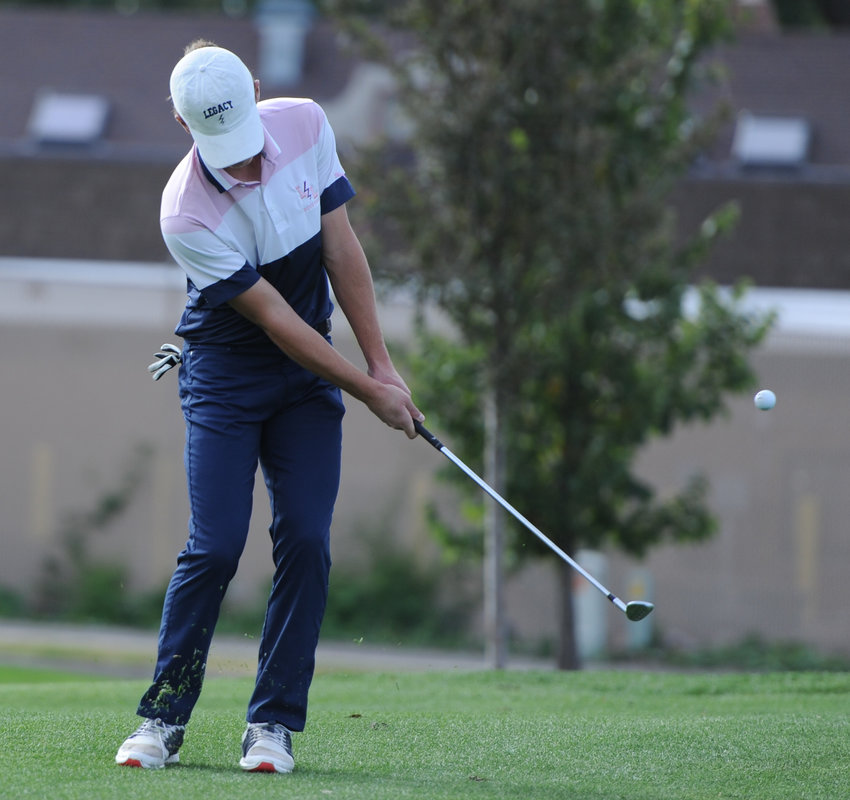 Legacy's Ben Cerretani plays a pitch shot during the opening round of CHSAA's 5A boys golf state championships at Denver's City Park Golf Course Oct. 3.